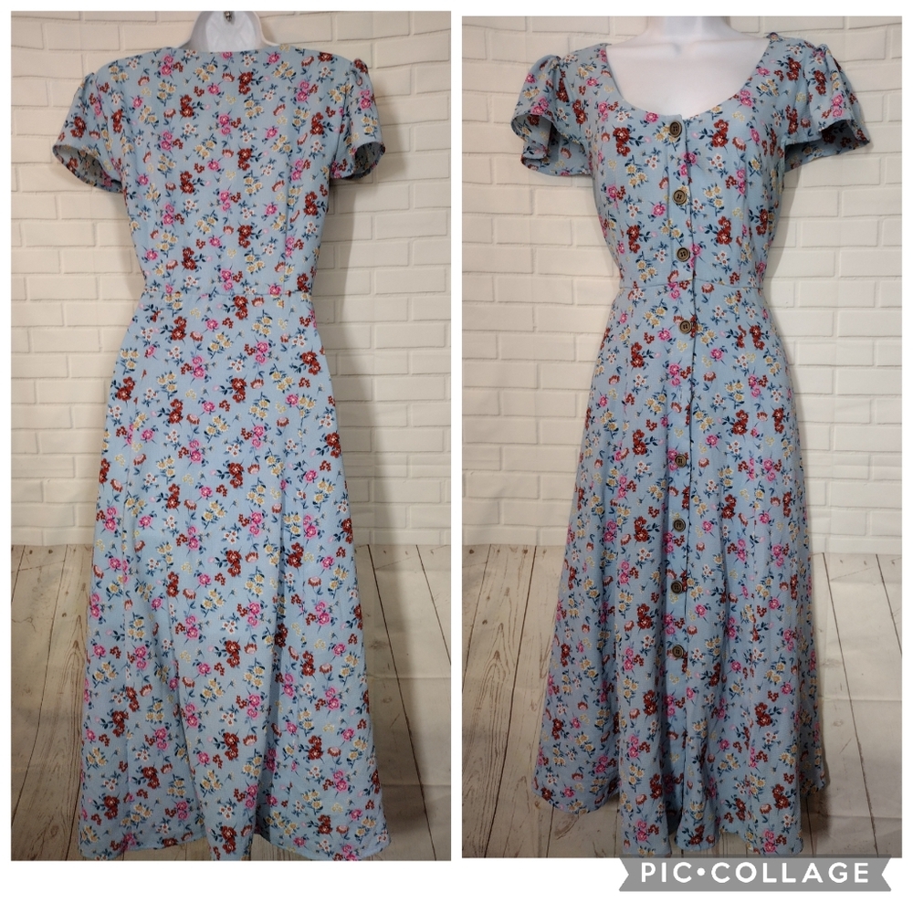 Miami Blue Floral Midi Dress